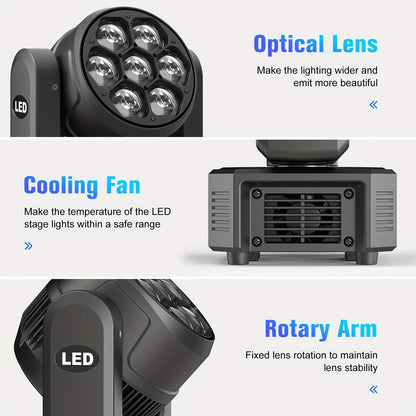 LED Moving Head Beam – DJ Licht – Stage Verlichting – Party Spot – RGBW Kleurensturing – 7x50W, DMX512 Controle