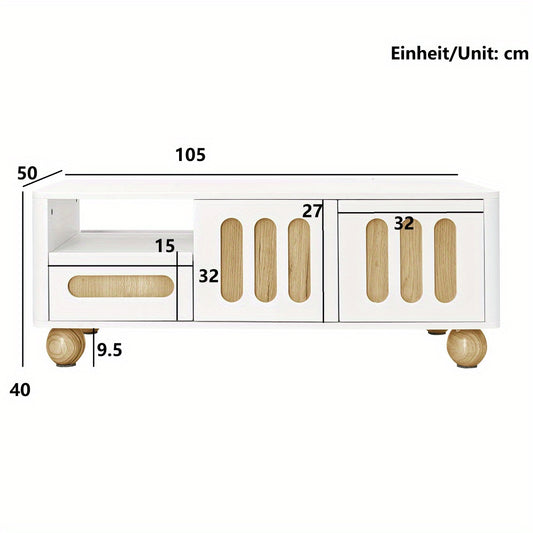 Witte Salontafel – Koffietafel – Tafel – Opbergkast – Meubel – Met 4 Deuren & 2 Lades – Duurzaam Composiet – 105x50x40 cm