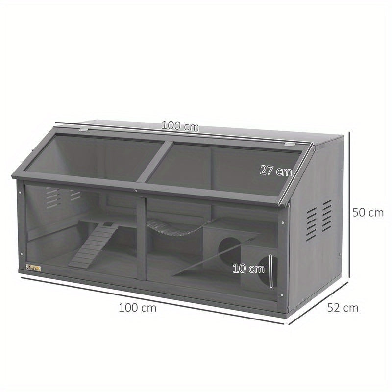 Small animal cage rodent cage, with accessories, fir wood, 100cm x 52cm x 50cm, grey, Pet Enclosure, Rodent Habitat, Wooden Cage, Natural Wood Design, Solid Wood Construction, Handcrafted Cage, Animal Enclosure, Small Pet Cag