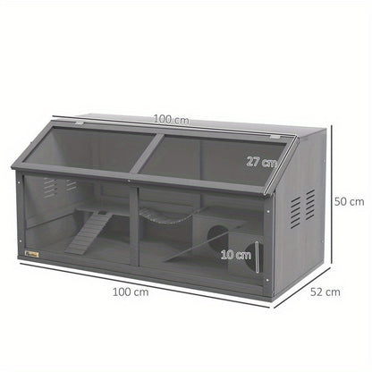 Small animal cage rodent cage, with accessories, fir wood, 100cm x 52cm x 50cm, grey, Pet Enclosure, Rodent Habitat, Wooden Cage, Natural Wood Design, Solid Wood Construction, Handcrafted Cage, Animal Enclosure, Small Pet Cag