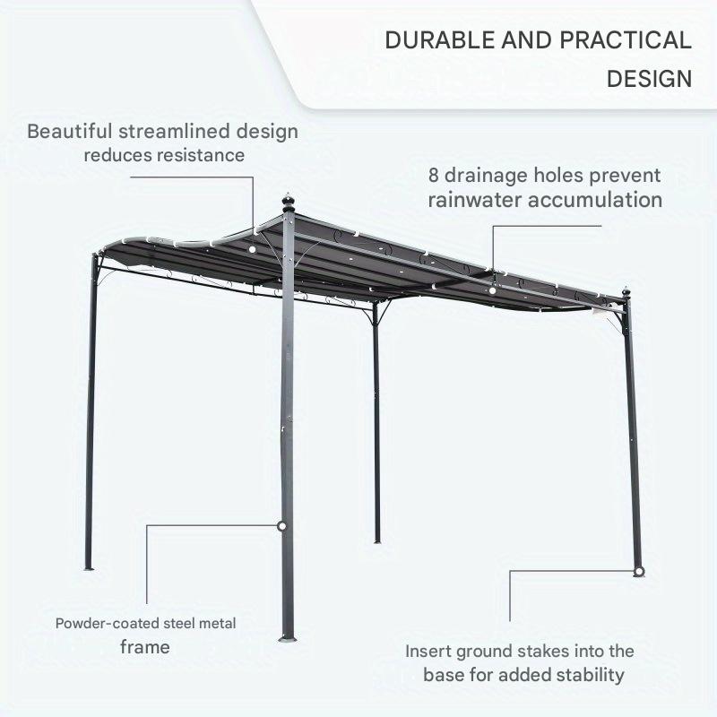 Pergola – Tuinpaviljoen – Terrasoverkapping – Prieel – Pergoladoek – Roestvrij Stalen Frame – Gebogen Polyester Dak 297x297 cm – Muurbevestiging