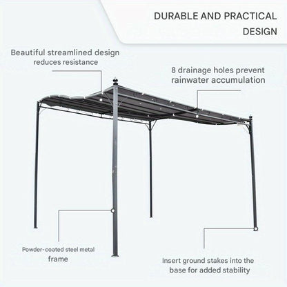 Pergola – Tuinpaviljoen – Terrasoverkapping – Prieel – Pergoladoek – Roestvrij Stalen Frame – Gebogen Polyester Dak 297x297 cm – Muurbevestiging