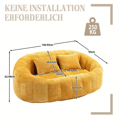 Zitzak – Zitzakstoel – Loungestoel – Fauteuil – Beanbag – Hoogwaardige Chenille Bekleding – Comfortabele Hoge Rugleuning – Mosterdgeel – Binnen & Buiten – Eenvoudige Montage