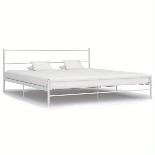 Extra Long Modern Minimalist Bed Frame - Heavy-Duty All-Metal Platform, Easy Assembly, Space-Saving Design for Large Bedrooms, Hotels, Guest Rooms - White Metal Bed (160x200cm/ 63x79in), Bed Room Decor And Accessories, Hotel