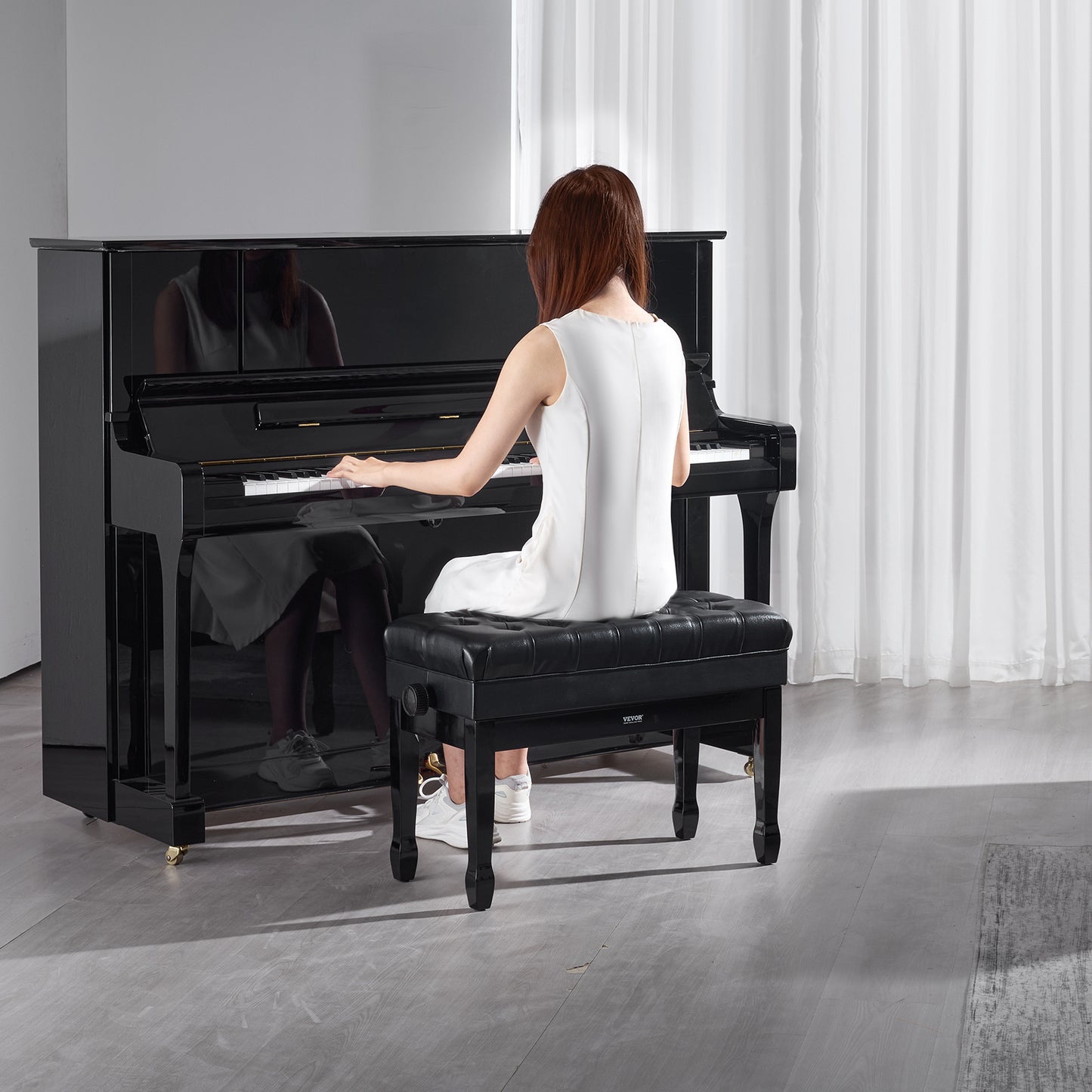 Piano- en Keyboardbank – Keyboardkruk – Muziekbank – Duetbank – Pianozitting Hout – Verstelbare Zithoogte – Opbergruimte Onder Zitting