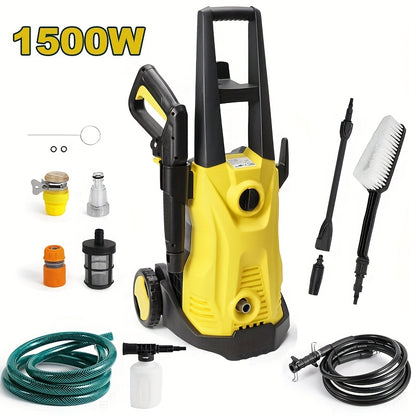 Hogedrukreiniger – High Pressure Cleaner – Waterstraalapparaat – Schuimspuiter – Tuinsproeier – Geel – 1500W Krachtig – 3-in-1 Schuimgenerator & Tornado Cleaner