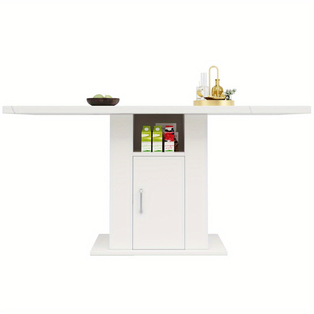 Eettafel – Dinertafel – Keukentafel – Woonkamertafel – Tafel – Modern – 3 Lade-Opbergniveaus – Marmerlook Tafelblad – Wit – 140x75x75 cm – Ruimtebesparend – Volledig Gemonteerd