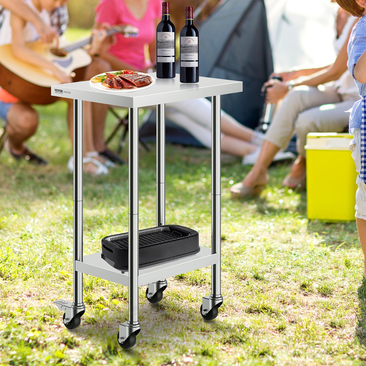 RVS Werktafel – Werkbank – Inrichtingskast – Keukentafel – Werkbanktafel – Verstelbare Planken – 4 Zwenkwielen Met Remmen