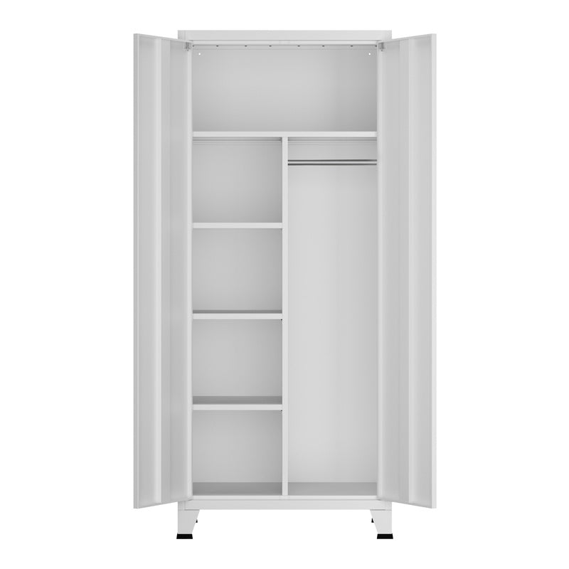 Stalen Kledingkast – Garderobekast – Kledingkast Met Laden – Opbergkast – Industrieel – 180x90x40 cm – 2 Laden – Ventilatiesleuven