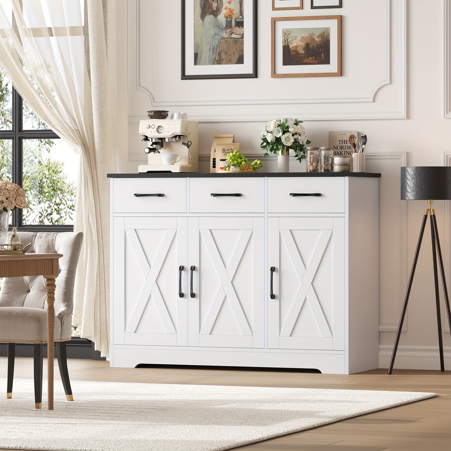 Dressoirkast – Sideboard – Opbergkast – Buffetkast – Kast – Wit en Zwart – 108 cm Breed – Stevig Gelamineerd Hout