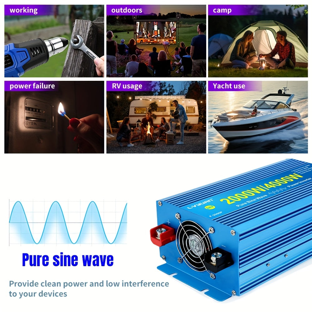 Omvormer 12V Naar 220V – Spanningomzetter – Power Inverter – Stroomomvormer – DC AC Converter – 2000W Continu / 4000W Piek – Zuivere Sinusgolf – LCD Display