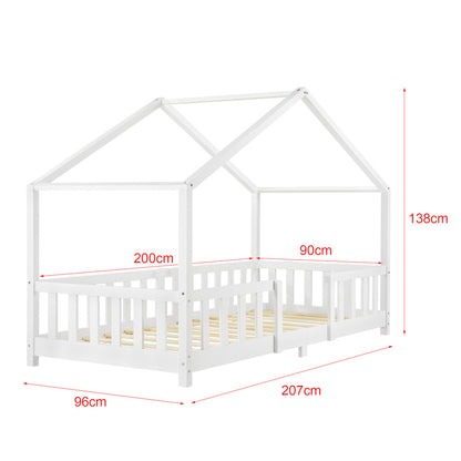 Kinderbed – Kinderbedje – Bed voor Kinderen – Huisjesbed – Halfhoogslaper – Valbescherming – Hoogwaardig Dennenhout – Matras 90x200 cm