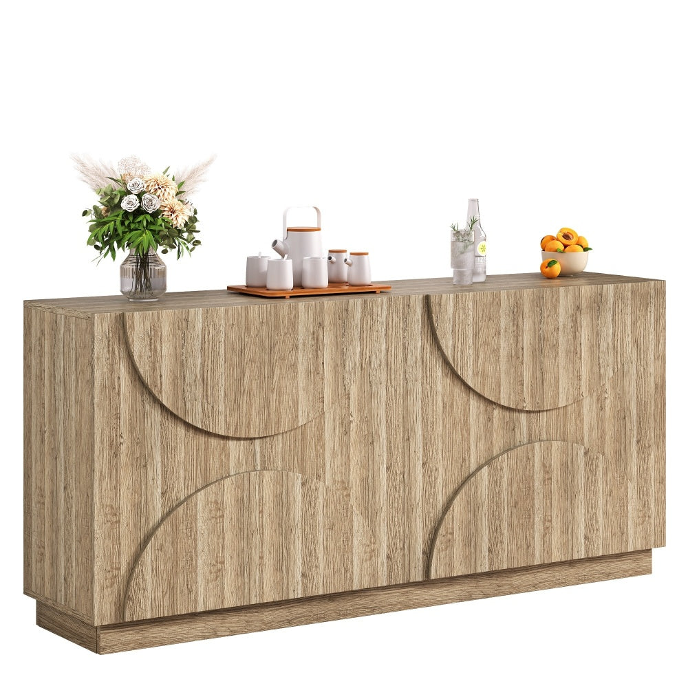 Dressoir – Opbergkast – Ladekast – Buffettafel – Sideboard – Modern Design – Veerbelaste Deur – Beige Wit – Duurzaam Niet-Houten Materiaal – Meerdere Planken – Eenvoudige Montage