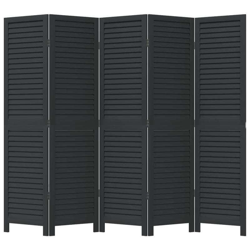 Room Divider with 5 Panels Made of Solid Black Paulownia Wood