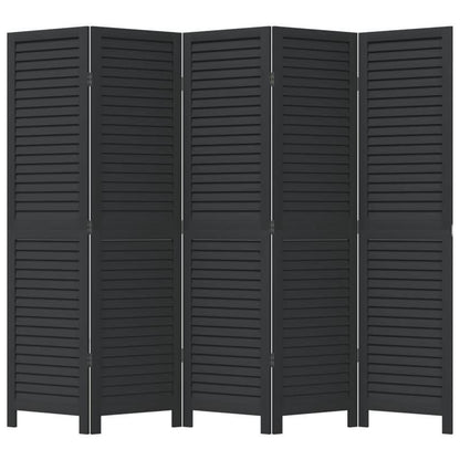 Room Divider with 5 Panels Made of Solid Black Paulownia Wood