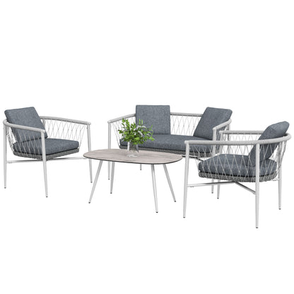 4-Delige Loungeset – Tuinmeubelset – Schommelstoel – Tuinstoelen – Loungestoelen – Grijs – Schommelfunctie – Weerbestendig Polyrattan Met Metalen Frame