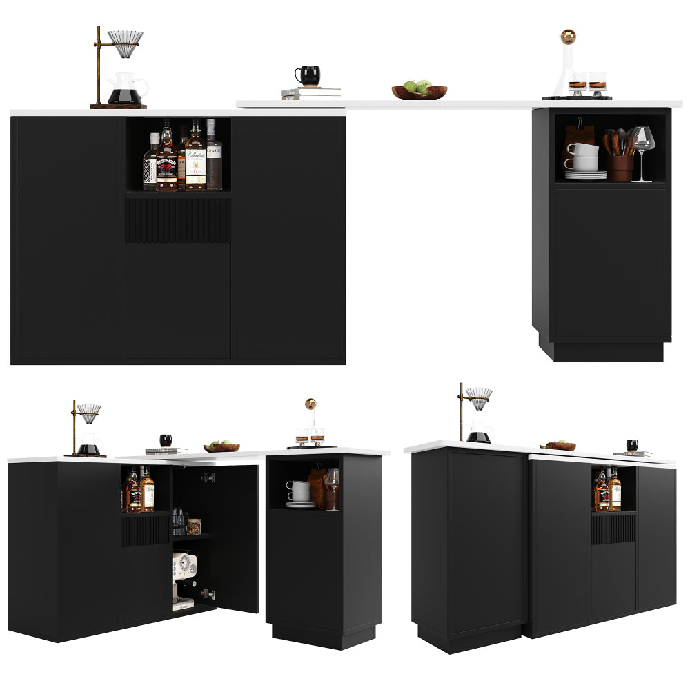 Bartafel – Statafel – Barmeubel – Keukentafel – Bistrotafel – Draaibaar 360° – Multifunctionele Opbergruimte – Modern Zwart Metaal – Compact 210x30x100,9 cm