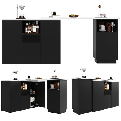 Bartafel – Statafel – Barmeubel – Keukentafel – Bistrotafel – Draaibaar 360° – Multifunctionele Opbergruimte – Modern Zwart Metaal – Compact 210x30x100,9 cm
