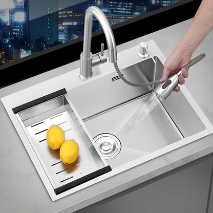 Stainless Steel Sink On A 80x50x22cm Countertop, Handmade Sink With Rotating And Extendable Faucet, Sink With Drain Basket And Soap Dispenser, Kitchen Sink, Bar Sink.