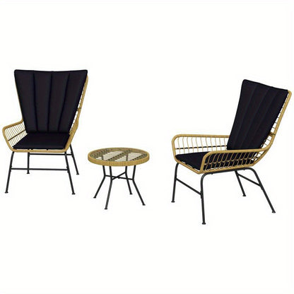 Rattan Tuinstoel Set – Tuinmeubilair – Buitenset – Balkonmeubilair – Terras Stoel – Comfortabel Voor 2 Personen – Zwart Met Gouden Accenten
