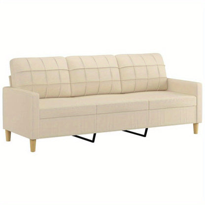 3-Zitsbank – 3-Persoonsbank – Zitbank – Sofa – Loveseat – Crème Stof – 180 cm breed – Massief Houten Frame – Laagwaardig Vezelplaat – Tijdloos Design – Eenvoudig Te Monteren