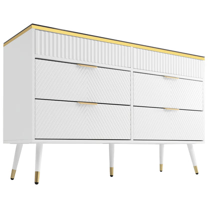 Ladekast – Kast – Commode – Opbergmeubel – Ladenkast – Wit met Amber Glas – Hardhouten Constructie – 6 Lades met Indeling – Anti-Kantel Veiligheid – 47,2 Kubieke Voet Opslag – 120 cm Hoog