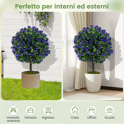 Kunstplant – Kunstboom – Kunstbuxus – Nepplant – Kunstbuxustopiary – Set 2 stuks – 55 cm Hoog – Cementgevulde Stevige Pot – Realistisch 7-Laags Blad – Paarse Rozen – Weerbestendig PE/PP – Onderhoudsvrij