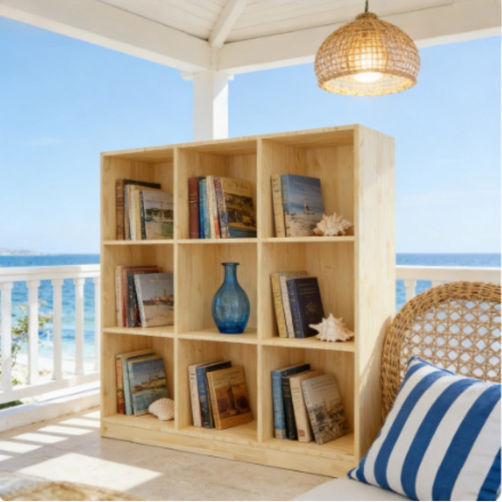 Solid Pine Wood Bookcase & Room Divider - Freestanding Modern Bookshelf with 9-Shelf Storage, Wood Grain, Assembly, Space-Saving Shelving Unit Suitable for Living Room, Study, Office - Demountable Furniture (104x33.5x110cm)