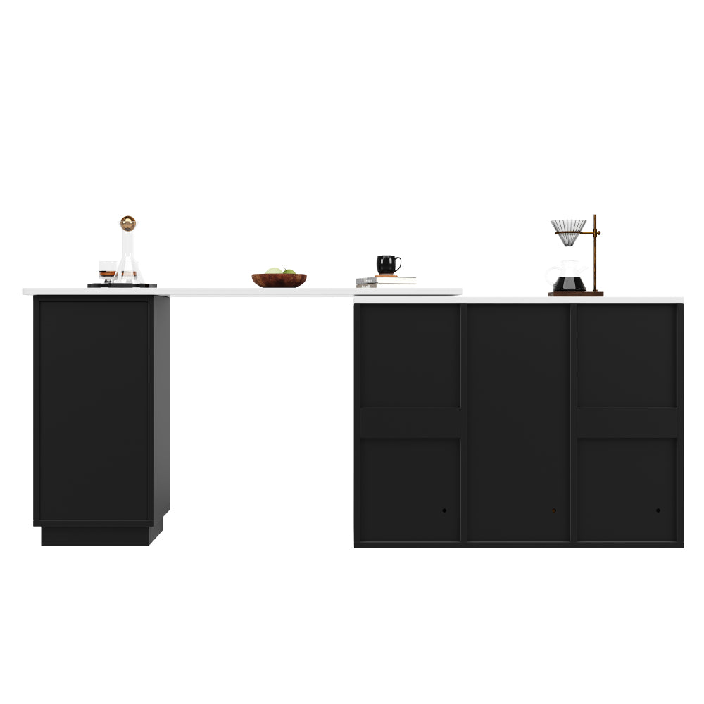 Bartafel – Statafel – Barmeubel – Keukentafel – Bistrotafel – Draaibaar 360° – Multifunctionele Opbergruimte – Modern Zwart Metaal – Compact 210x30x100,9 cm