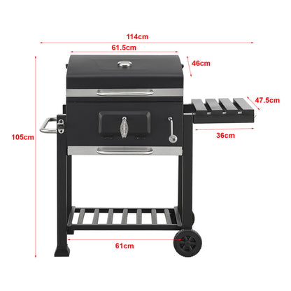 Grillwagen – Houtskoolbarbecue – Barbecuewagen – Tuingrill – BBQ Trolley – Zwart – Groot Grilloppervlak – Ingebouwde Thermometer