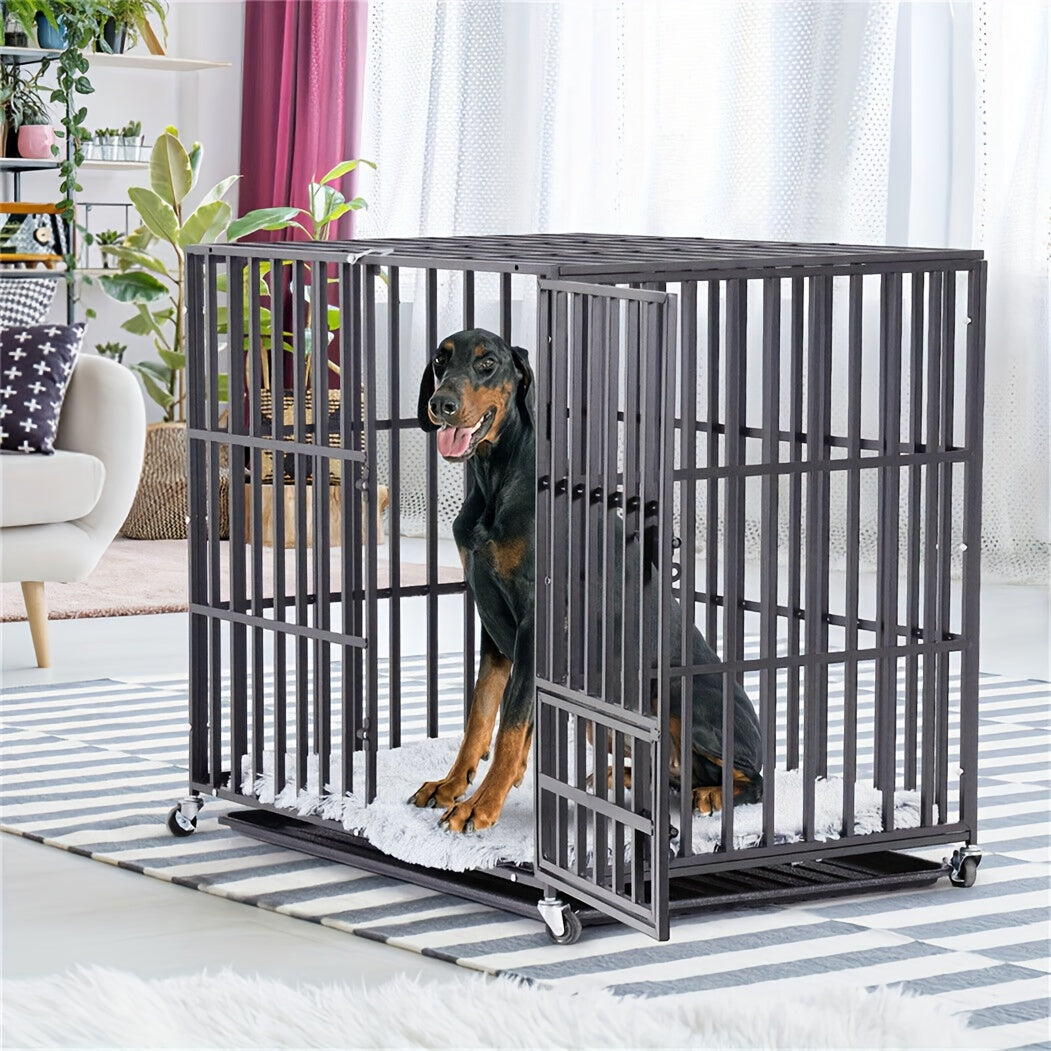 Hondenbench – Hondenkooi – Kennel – Draadkooi – Hondenhok – Stevig Metalen Frame – Vergrendelbare Deuren – Ventilatiepanelen – Uitneembare Lade – Zware Wielen – Extra Groot XL - QUORE