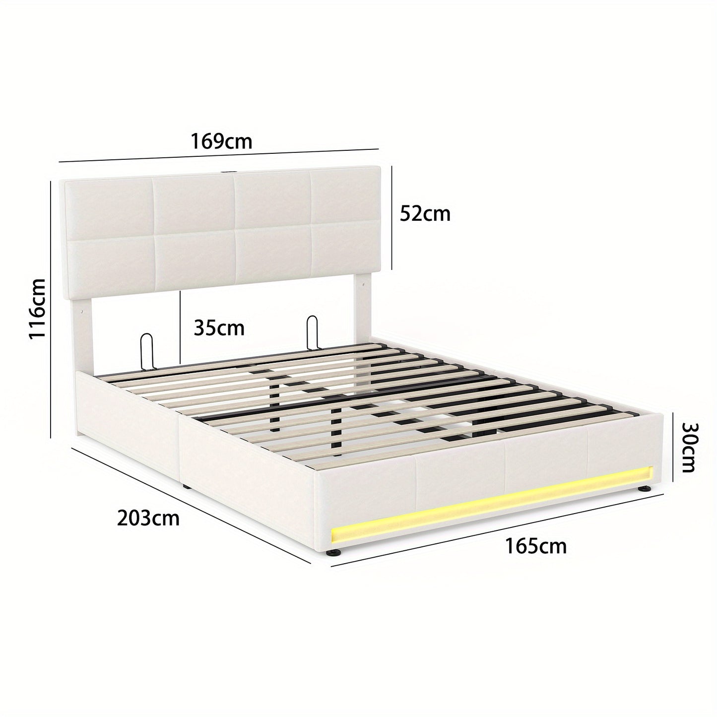 Bedframe – Opbergbed – Gestoffeerd Bed – Tweepersoonsbed – Platformbed – Hydraulische Opbergruimte – Stijlvol Beige Fluweel