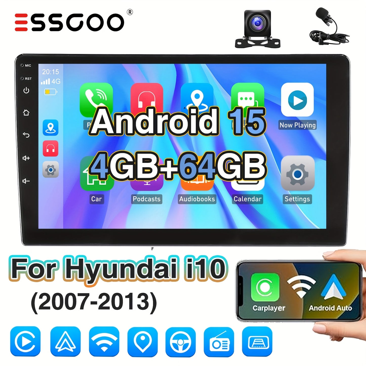 Android 15 Autoradio – Inbouwradio – Multimedia Systeem – Touchscreen Radio – Auto Audio – 9 Inch HD Scherm – Draadloos CarPlay & Android Auto