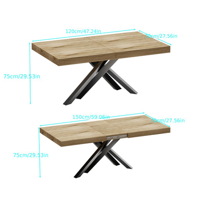 Uitbreidbare Eettafel – Vouwtafel – Uitschuiftafel – Keukentafel – Tafel Met Opbergruimte – Industrieel Design – 120-150 cm – X-Vormige Metalen Poten – Bruin Houten Blad