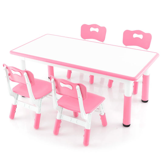 Kinder Tafel – Kindermeubelset – Speeltafel – Stoelenset – Peuter Tafel – Verstelbare Hoogte – Groot Graffiti Tafelblad – Roze