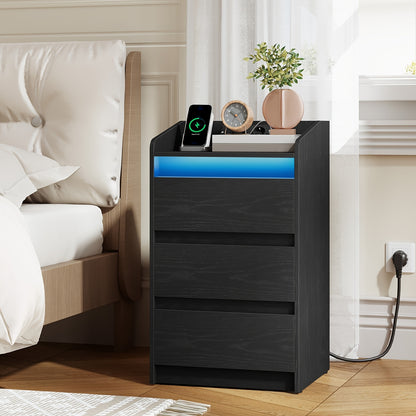 Nachtkastje – Bedkastje – Bijzettafel – Nachtkastjeset – Smalle Nachtkastjes – Set Van 2 – Oplaadstation Met 2 AC- & 2 USB-poorten – LED-Verlichting Met Afstandsbediening