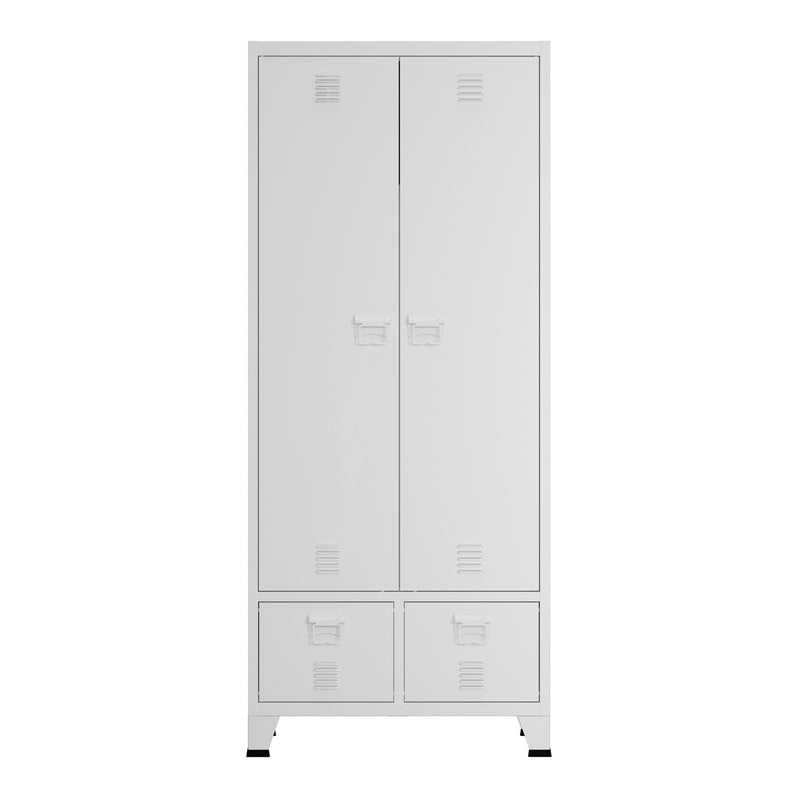 Stalen Kledingkast – Garderobekast – Kledingkast Met Laden – Opbergkast – Industrieel – 180x90x40 cm – 2 Laden – Ventilatiesleuven