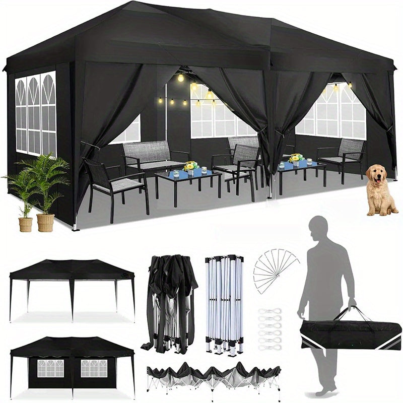 Partytent – Tuinent – Paviljoen – Vouwtent – Tent – Pop-up – 6 Afneembare Zijwanden – 3x6 Meter – Inclusief Draagtas – Eenvoudig Op Te Zetten - Zwart