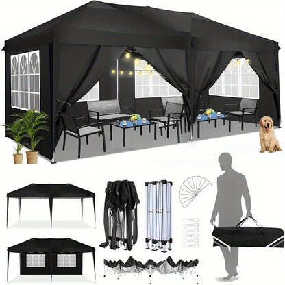 Partytent – Tuinent – Paviljoen – Vouwtent – Tent – Pop-up – 6 Afneembare Zijwanden – 3x6 Meter – Inclusief Draagtas – Eenvoudig Op Te Zetten - Zwart