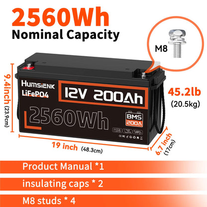 LiFePO4 Accu – Lithium Batterij – Energie Accu – Solar Accu – 12V - 200Ah - Camper Accu – Hoge Capaciteit 2560Wh – Ingebouwd 200A BMS