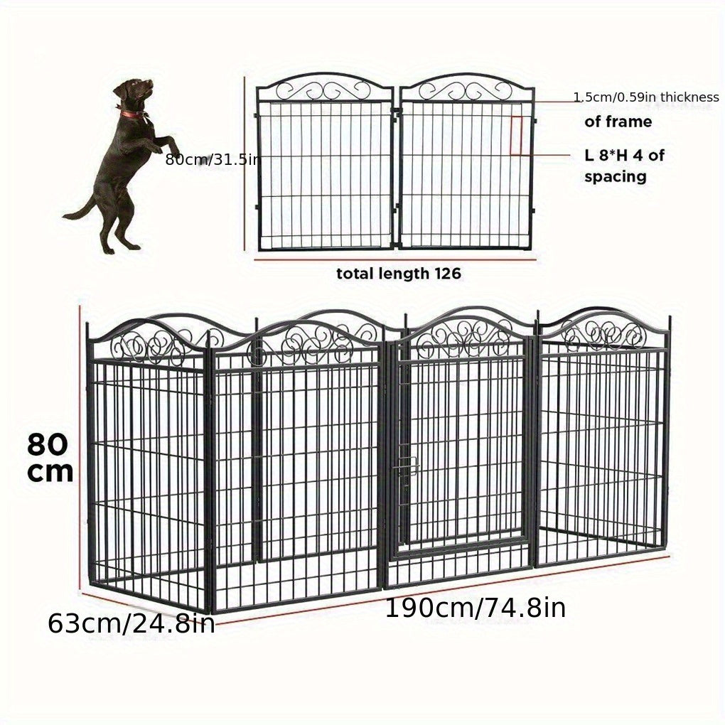 Hondenren – Hekken – Puppyren – Dierenren – Tuinren – 8 Panelen Metalen Hondenren 190x63x80 cm – Robuust Staal – Geschikt Binnen en Buiten