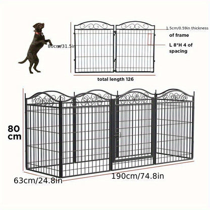 Hondenren – Hekken – Puppyren – Dierenren – Tuinren – 8 Panelen Metalen Hondenren 190x63x80 cm – Robuust Staal – Geschikt Binnen en Buiten