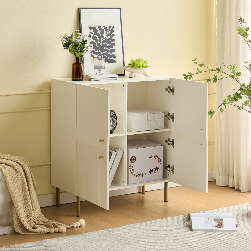Wit Dressoir – Wandmeubel – Opbergkast – Sideboard – Buffetkast – MDF Met Stalen Poten – 3 Deuren Met Verstelbare Plank