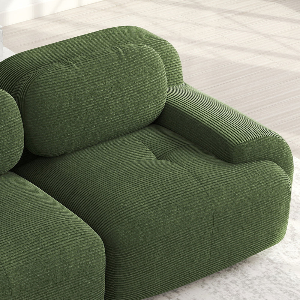 Hamlet Footstool - Green Rope Fabric Ottoman with Sturdy Metal Frame, Soft Cushioned Top & Durable Rope Upholstery - Versatile Footrest, Extra Seating or Accent Chair for Living Room, Bedroom, Entryway - Modern Minimalist Des