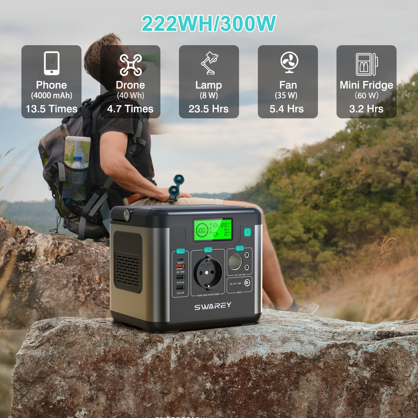 Power Station – Draagbare Accu – Mobiele Generator – Powerbank – Externe Batterij – 300W AC Output – 222Wh Capaciteit – PD 65W Snelladen