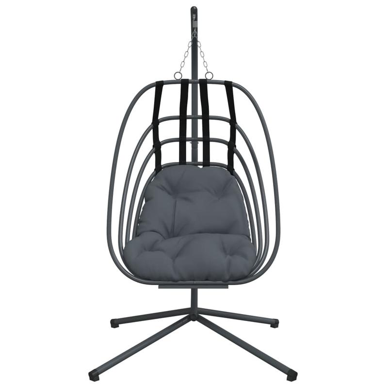 Hangstoel – Schommelstoel – Hangmatstoel – Hangstoel Met Standaard – Cocoonstoel – Stalen Frame Zwart – Weerbestendig – Max. 150 kg – Inclusief Antraciet Kussen