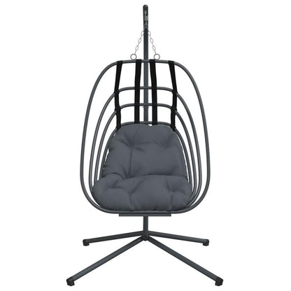 Hangstoel – Schommelstoel – Hangmatstoel – Hangstoel Met Standaard – Cocoonstoel – Stalen Frame Zwart – Weerbestendig – Max. 150 kg – Inclusief Antraciet Kussen
