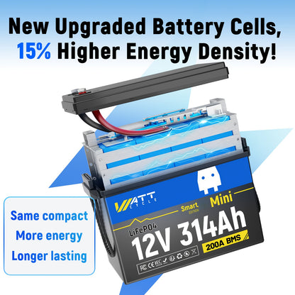 12V 314Ah LiFePO4 Accu – Lithium Batterij – Diepcyclische Accu – Camper Accu – Off-grid Accu – Hoge Capaciteit 4019Wh – Ingebouwde 200A BMS Veiligheid