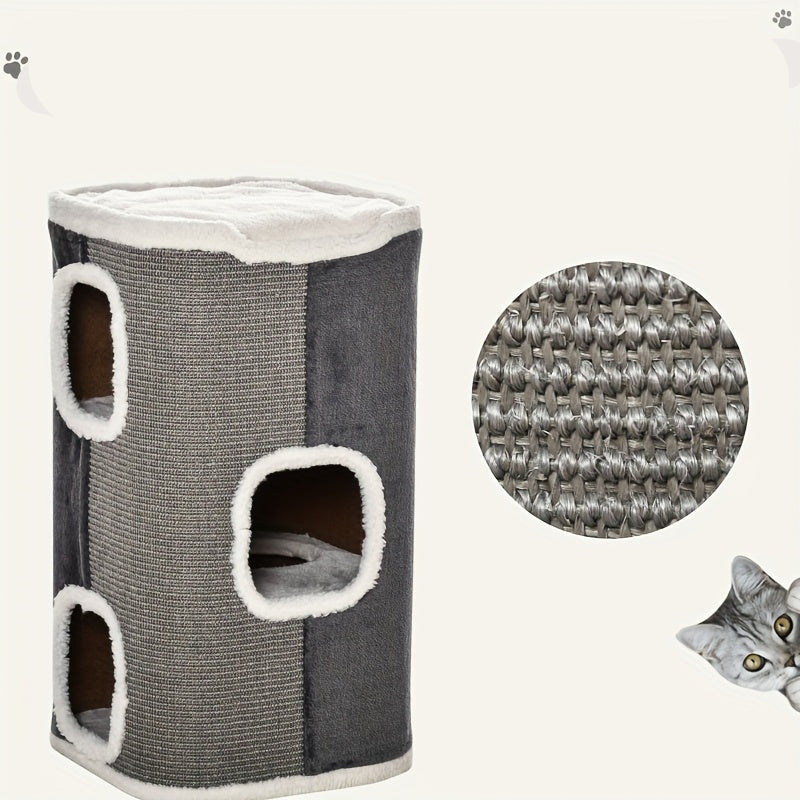 Krabpaal – Krabmeubel – Kattenkrabpaal – Kattenhuis – Krabplank – Grijs – Hoogwaardig Karton – Multi-hole Ontwerp