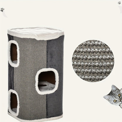 Krabpaal – Krabmeubel – Kattenkrabpaal – Kattenhuis – Krabplank – Grijs – Hoogwaardig Karton – Multi-hole Ontwerp